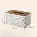 Textured Tissue Box Cover with Wood-Effect Top