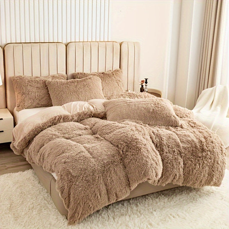 Plush Shaggy Duvet Cover Set with Matching Pillowcases for Cozy Bedding