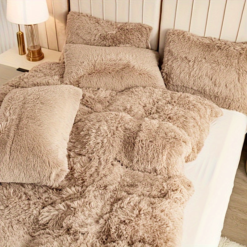 Plush Shaggy Duvet Cover Set with Matching Pillowcases for Cozy Bedding