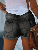 Damen-Jeansshorts mit hohem Bund und Umschlagmuster