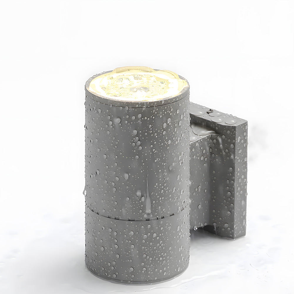 Lampada da parete cilindrica moderna a LED per esterni con luce rivolta verso l'alto e verso il basso