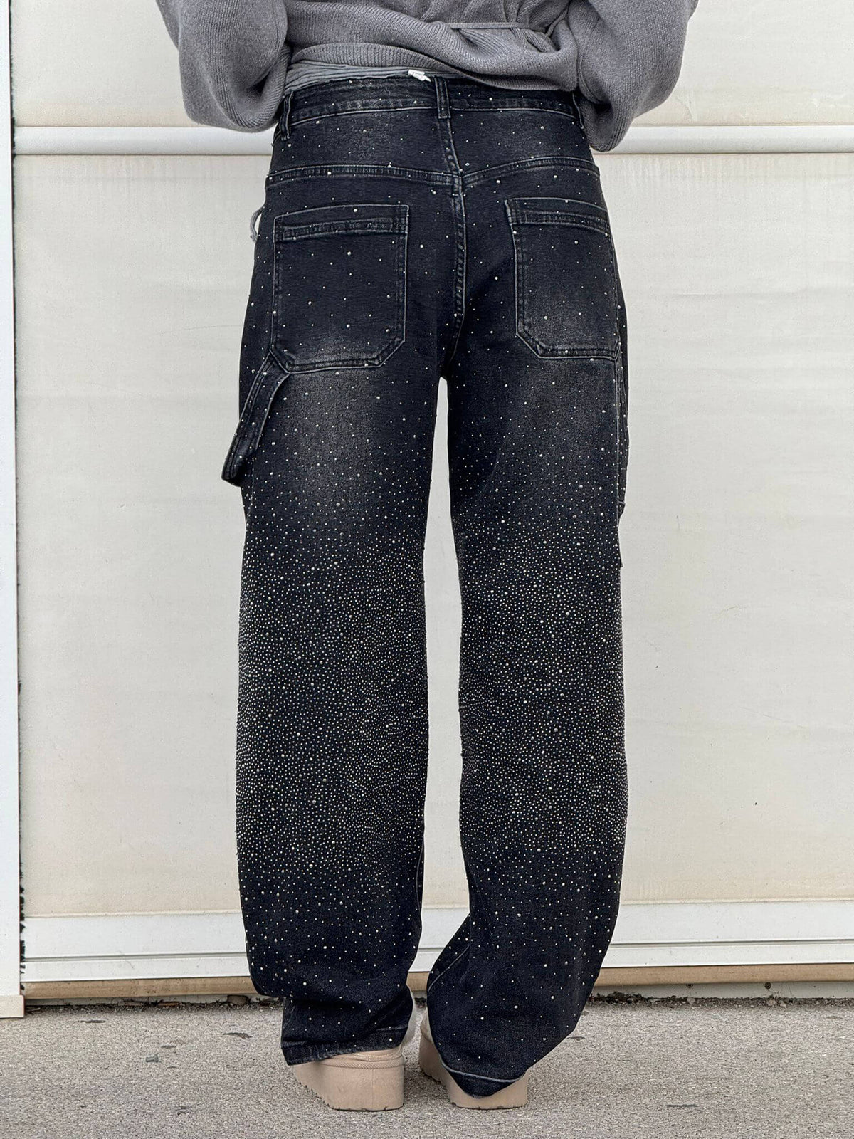 Women's High-Waisted Rhinestone Straight Leg Jeans with Sparkling All-Over Embellishment