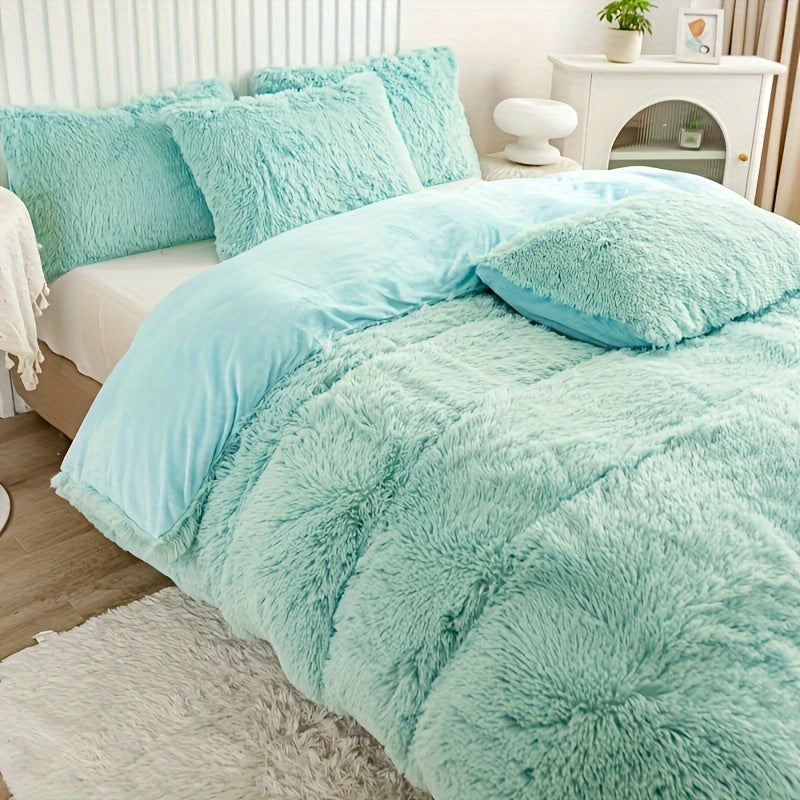 Plush Shaggy Duvet Cover Set with Matching Pillowcases for Cozy Bedding