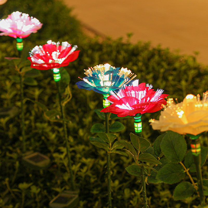 Solcellsdriven trädgårdsbelysning med blomma, påle och färgglatt LED-sken