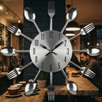 Decorative Wall Clock with Spoon and Fork Accents for Kitchen and Dining Room Décor