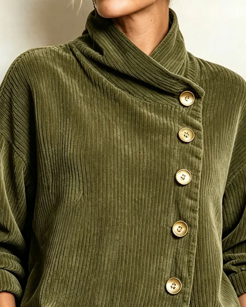 Women’s Asymmetric Button Cowl Neck Top