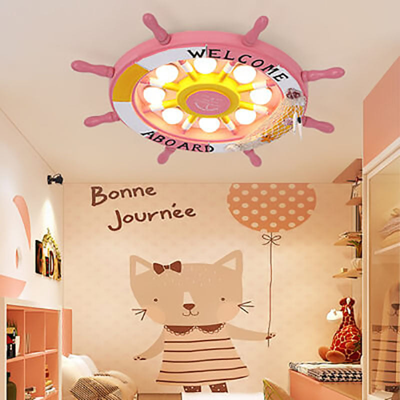 Luz LED infantil náutica de techo con timón de barco