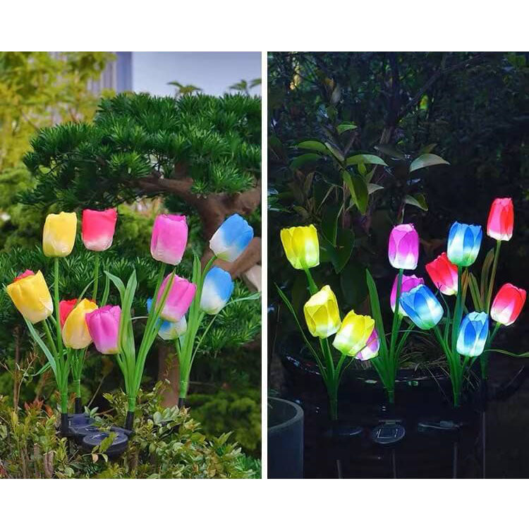 Solcelledrevet tulipanlampe på spyd til haven med farverigt LED-lys