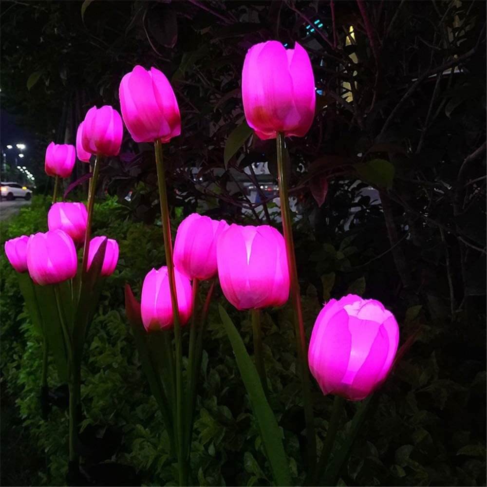 Solcelledrevet tulipanlampe på spyd til haven med farverigt LED-lys