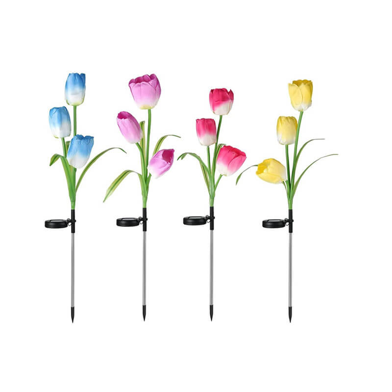 Solcelledrevet tulipanlampe på spyd til haven med farverigt LED-lys