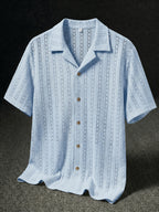 Camisa de resort abierta de punto con textura y botones para hombre