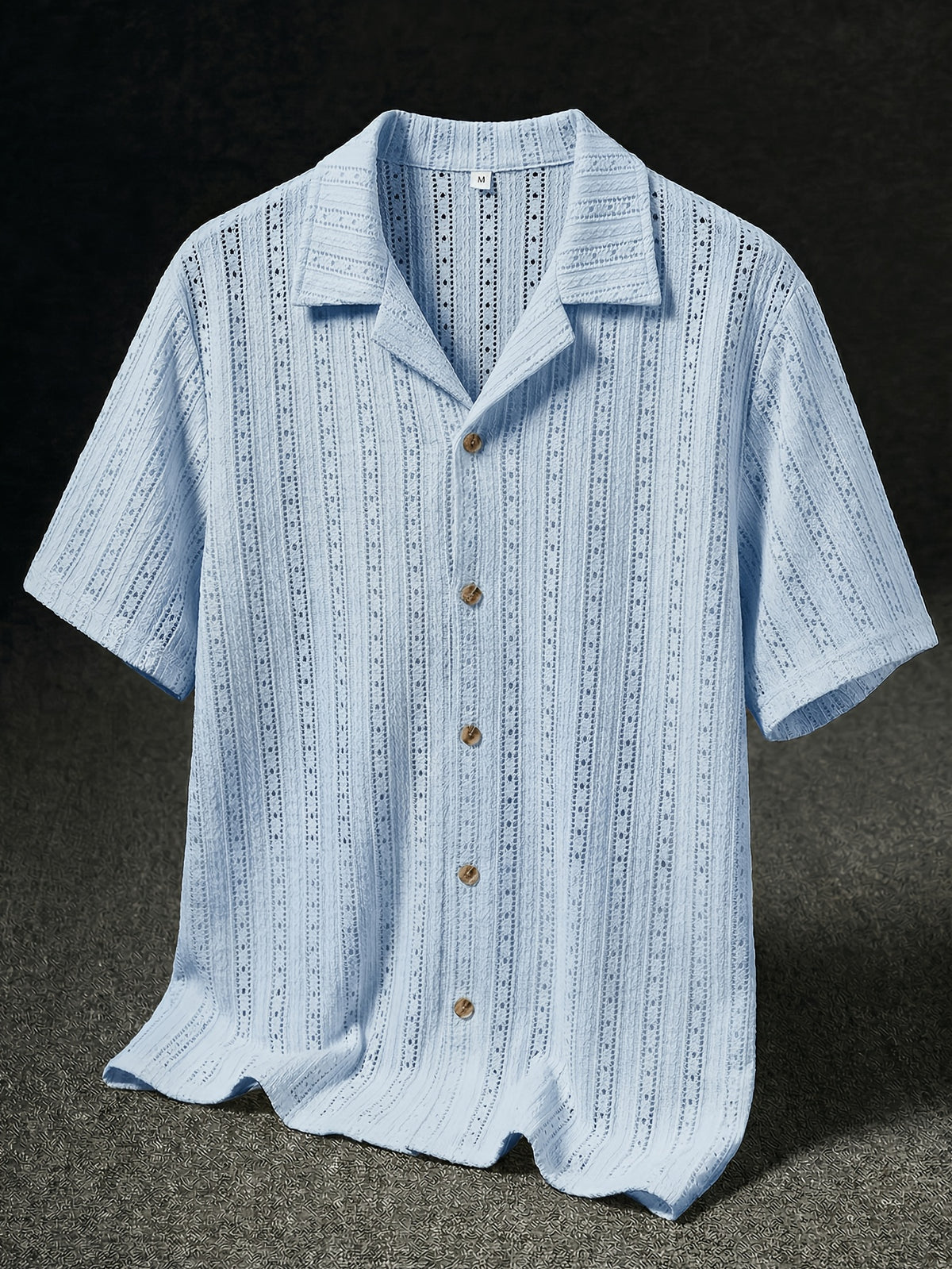 Camisa de resort abierta de punto con textura y botones para hombre