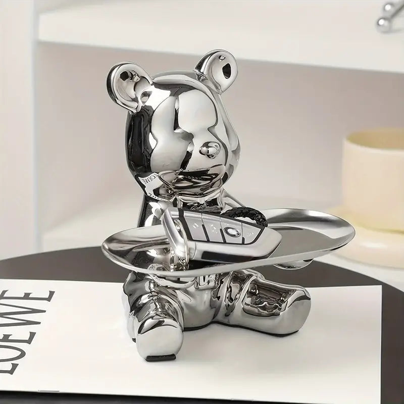 Escultura de bandeja decorativa con oso brillante