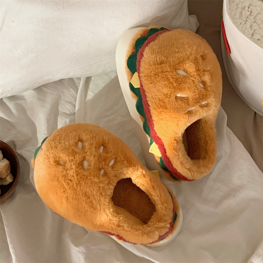 Pantuflas de felpa con forma de hamburguesa novedosas