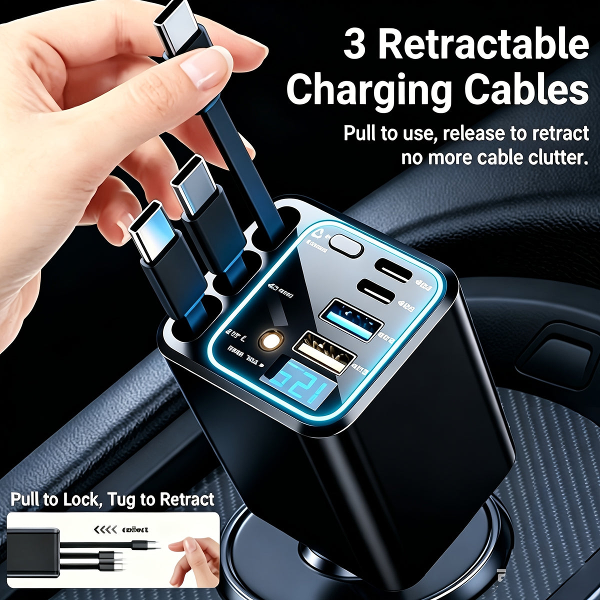 3-in-1 Retractable Car Charger