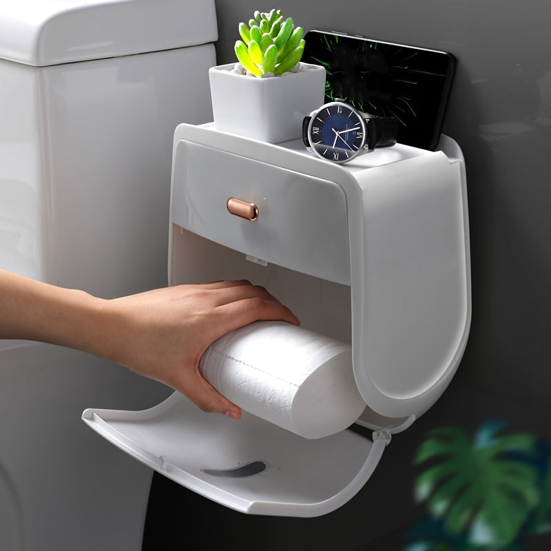 Wall-Mounted Toilet Roll Holder with Storage