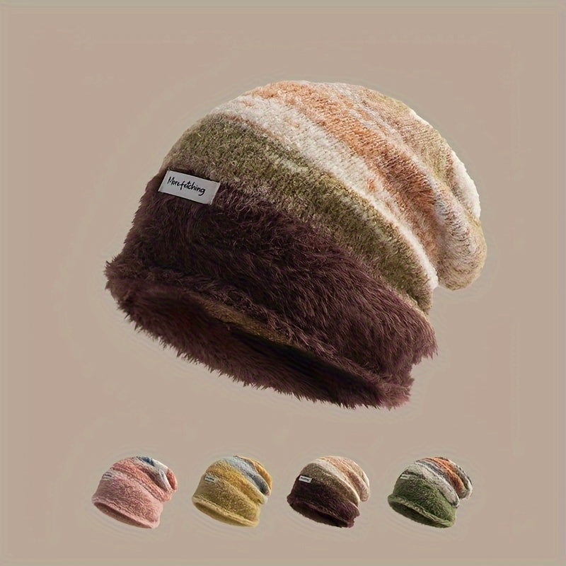 Striped Plush Slouch Beanie