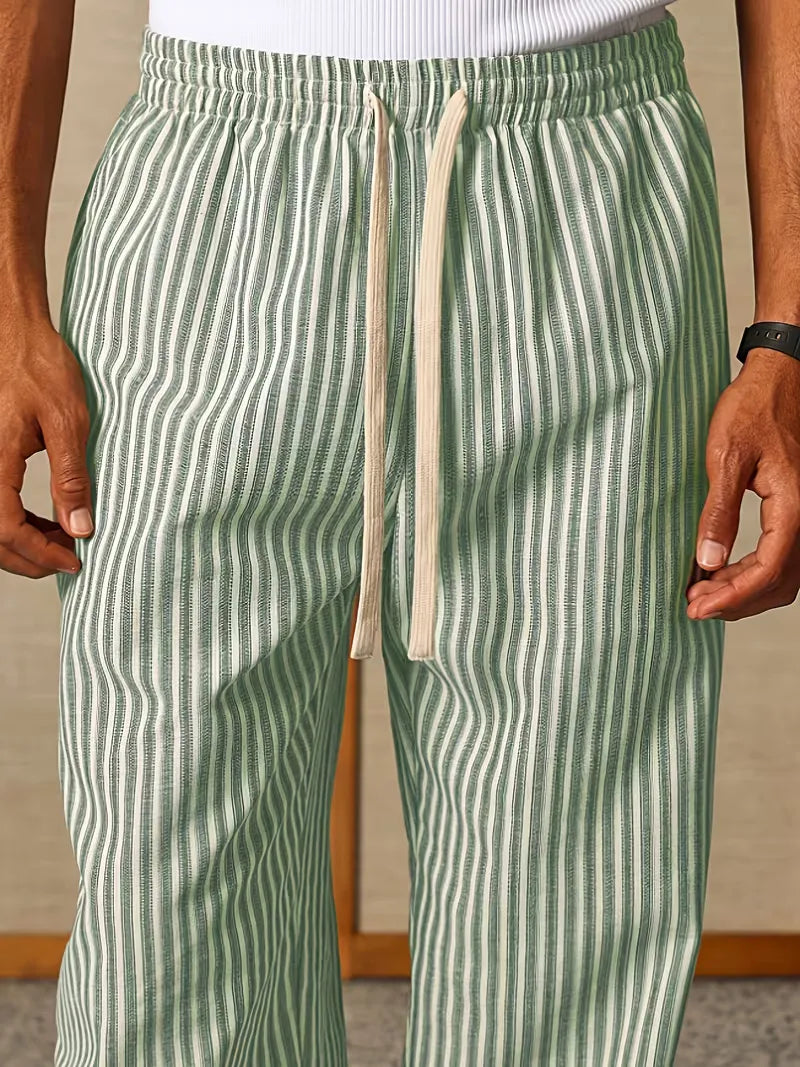 Men's Striped Relaxed Trousers with Elasticated Drawstring Waist