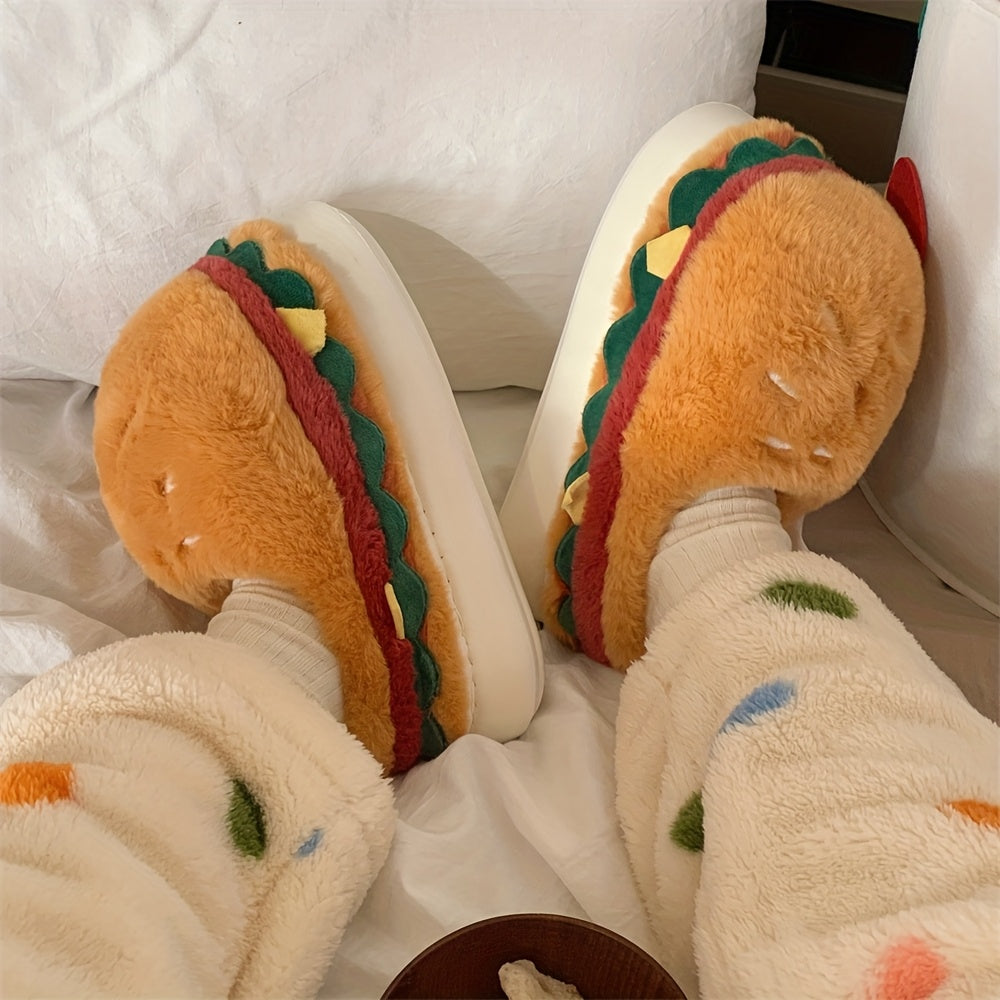 Pantuflas de felpa con forma de hamburguesa novedosas