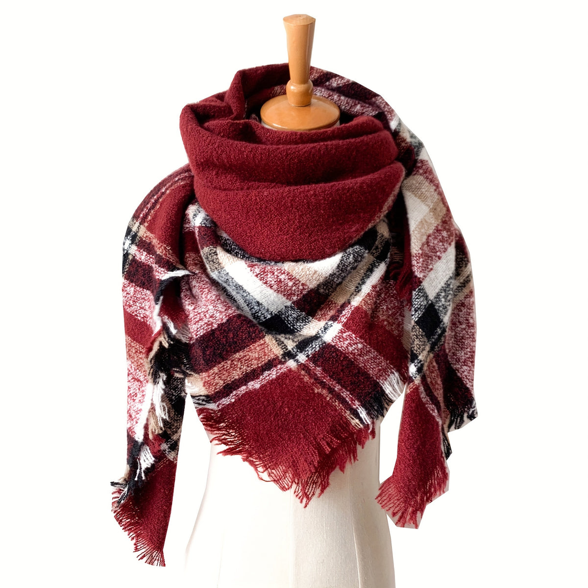 Plaid Fringed Blanket Scarf