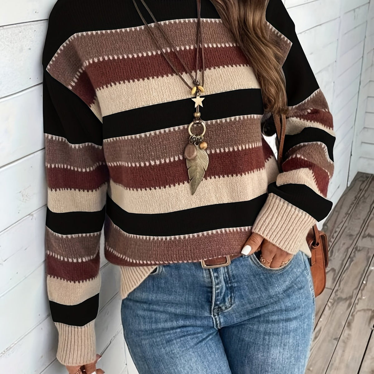 Women’s Colourblock Striped Crew Neck Sweater