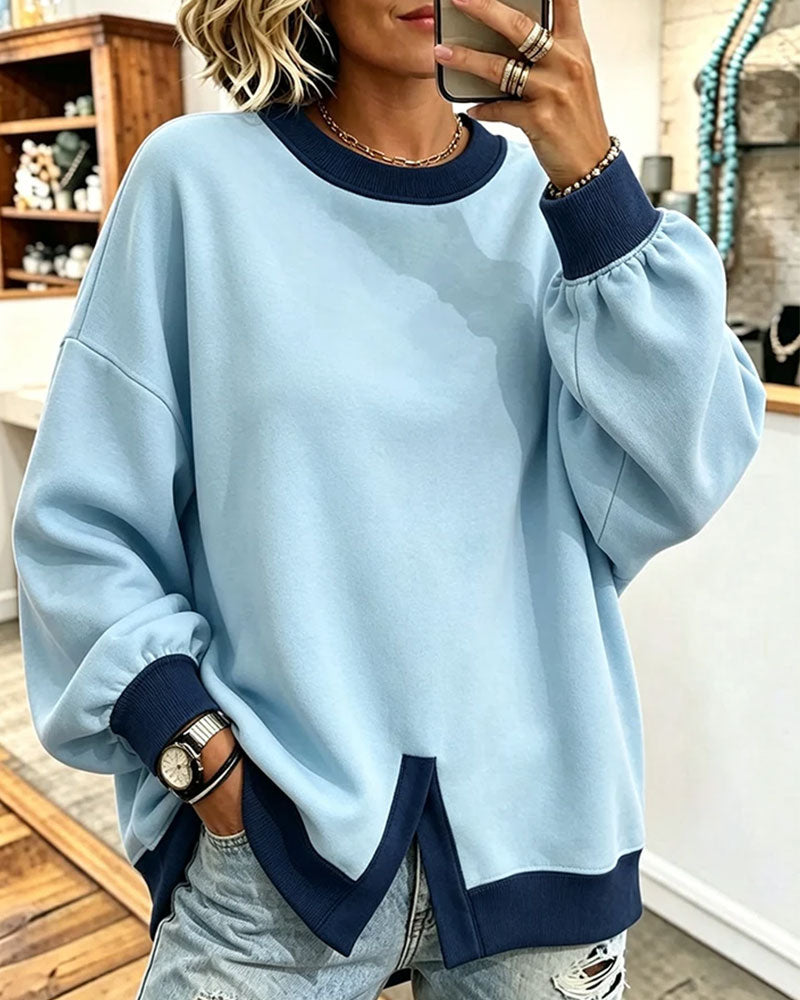 Oversized sweatshirt för kvinnor med kontrastfärgade detaljer och rund halsringning