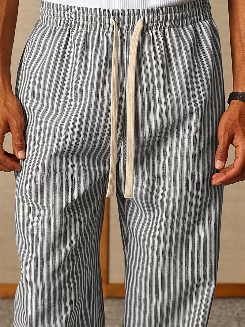 Men's Striped Relaxed Trousers with Elasticated Drawstring Waist
