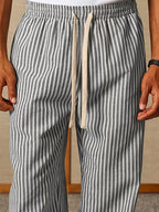 Men's Striped Relaxed Trousers with Elasticated Drawstring Waist
