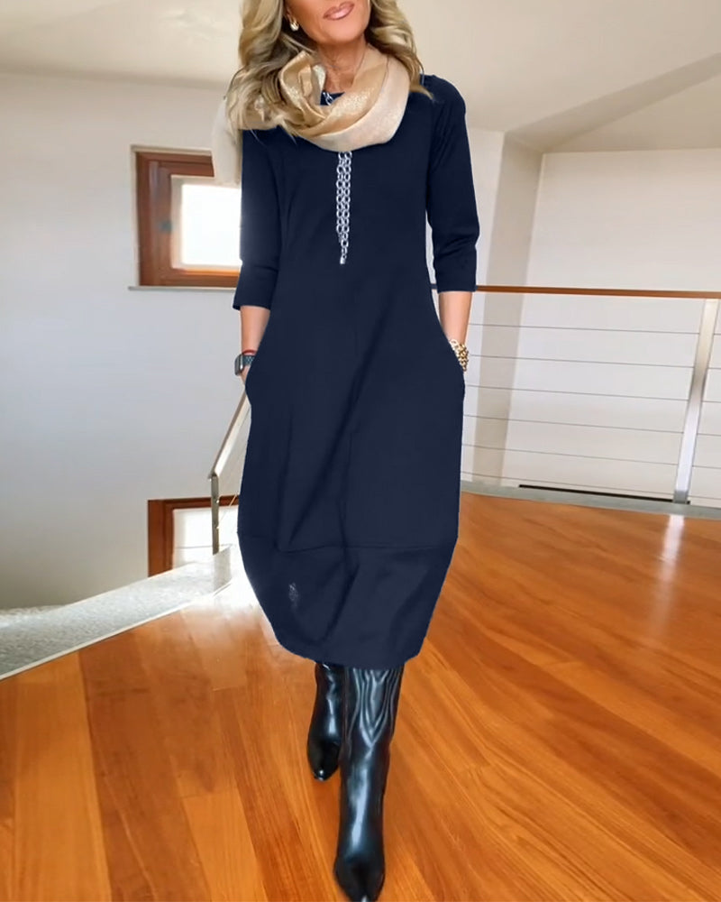 Women’s A-Line Midi Dress with Pockets