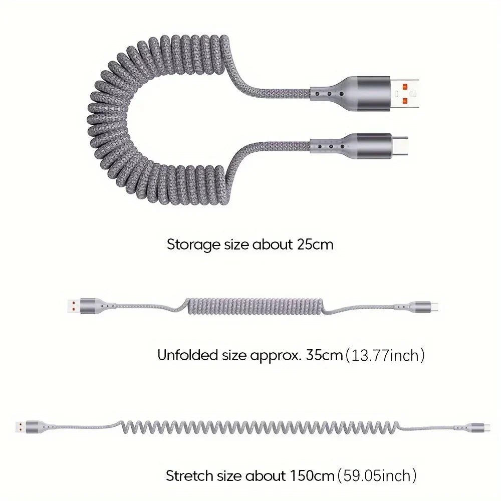 Câble de charge spiralé USB-A vers USB-C