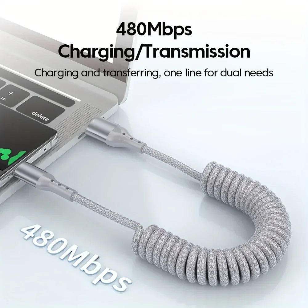 Câble de charge spiralé USB-A vers USB-C