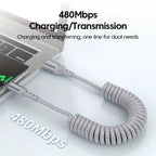 Câble de charge spiralé USB-A vers USB-C