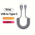 Câble de charge spiralé USB-A vers USB-C