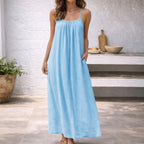 Robe maxi sans manches à bretelles spaghetti avec poches latérales pour femme