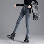 High-Waisted Fleece-Lined Slim-Fit Trousers