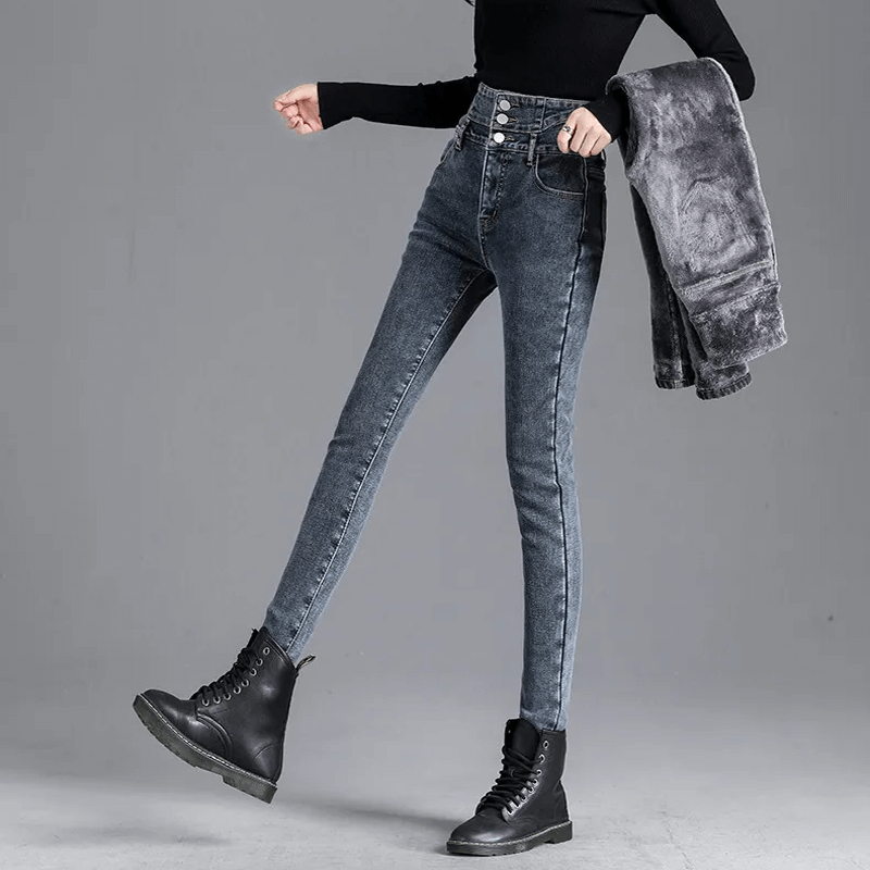 High-Waisted Fleece-Lined Slim-Fit Trousers