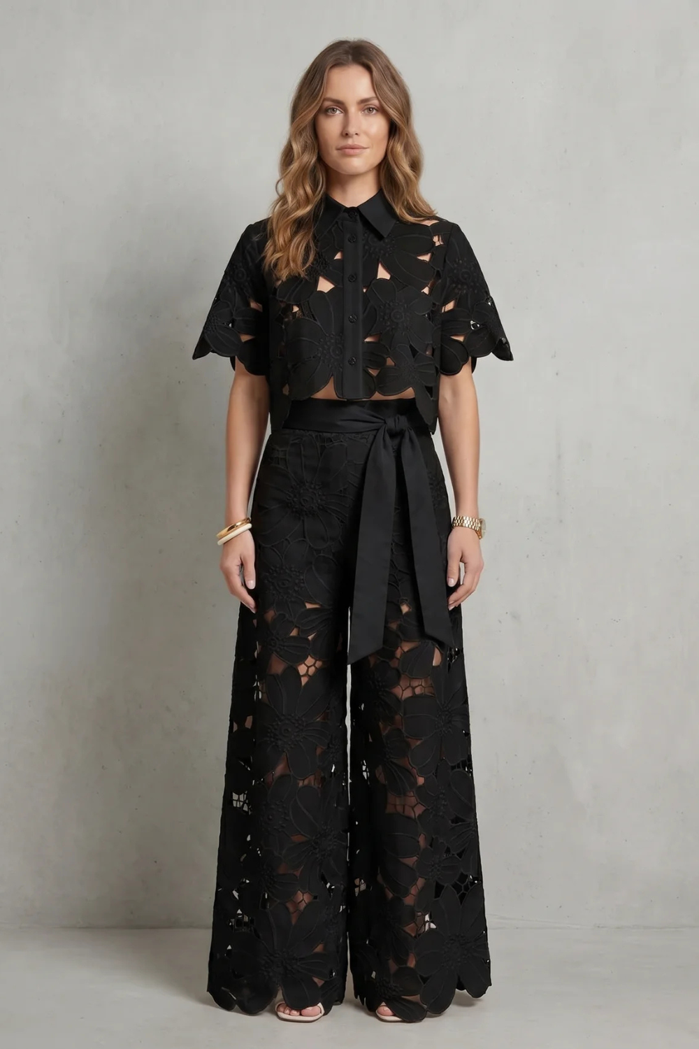 Conjunto de Palazzo para mujer con encaje floral