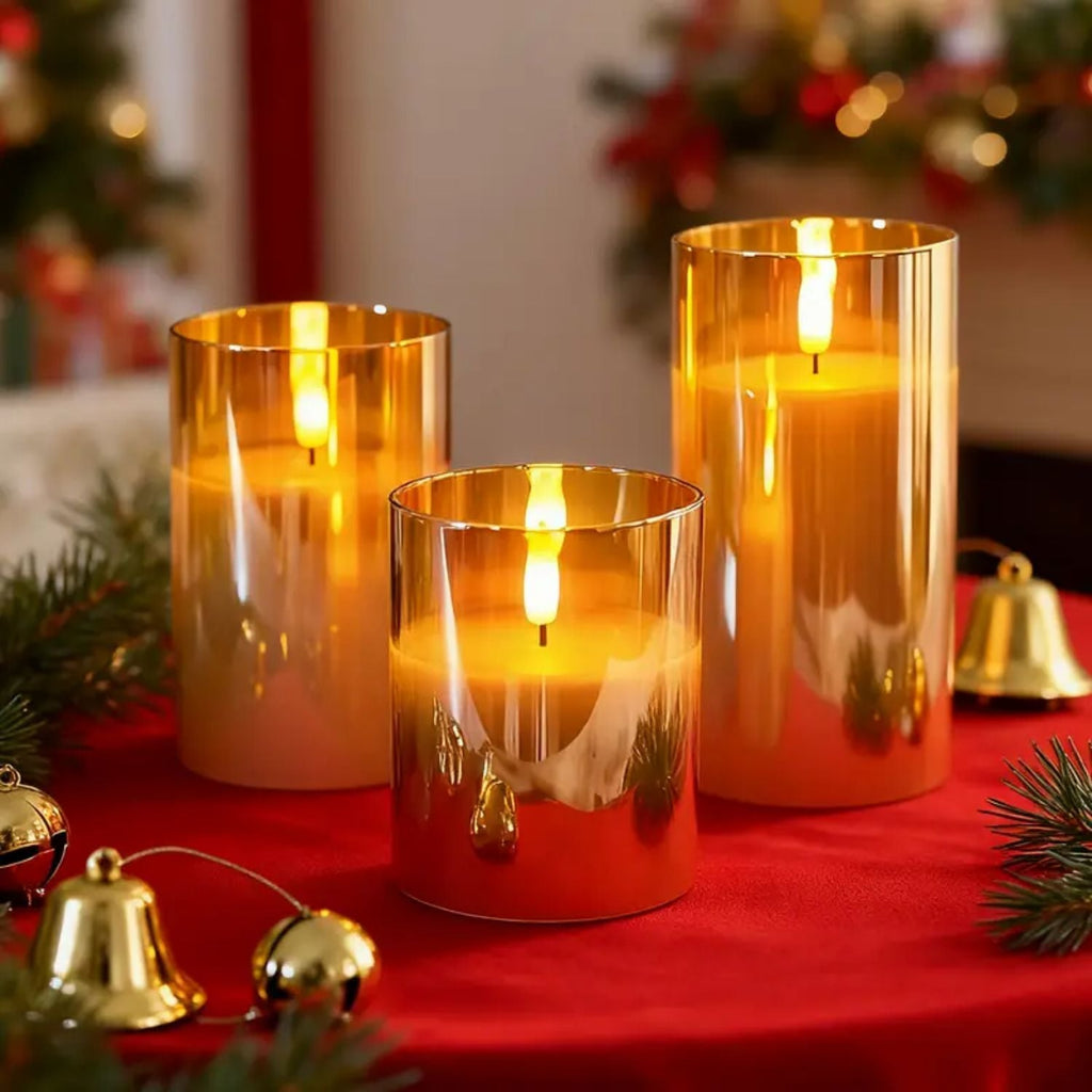 Set di 3 candele LED in vetro senza fiamma con telecomando