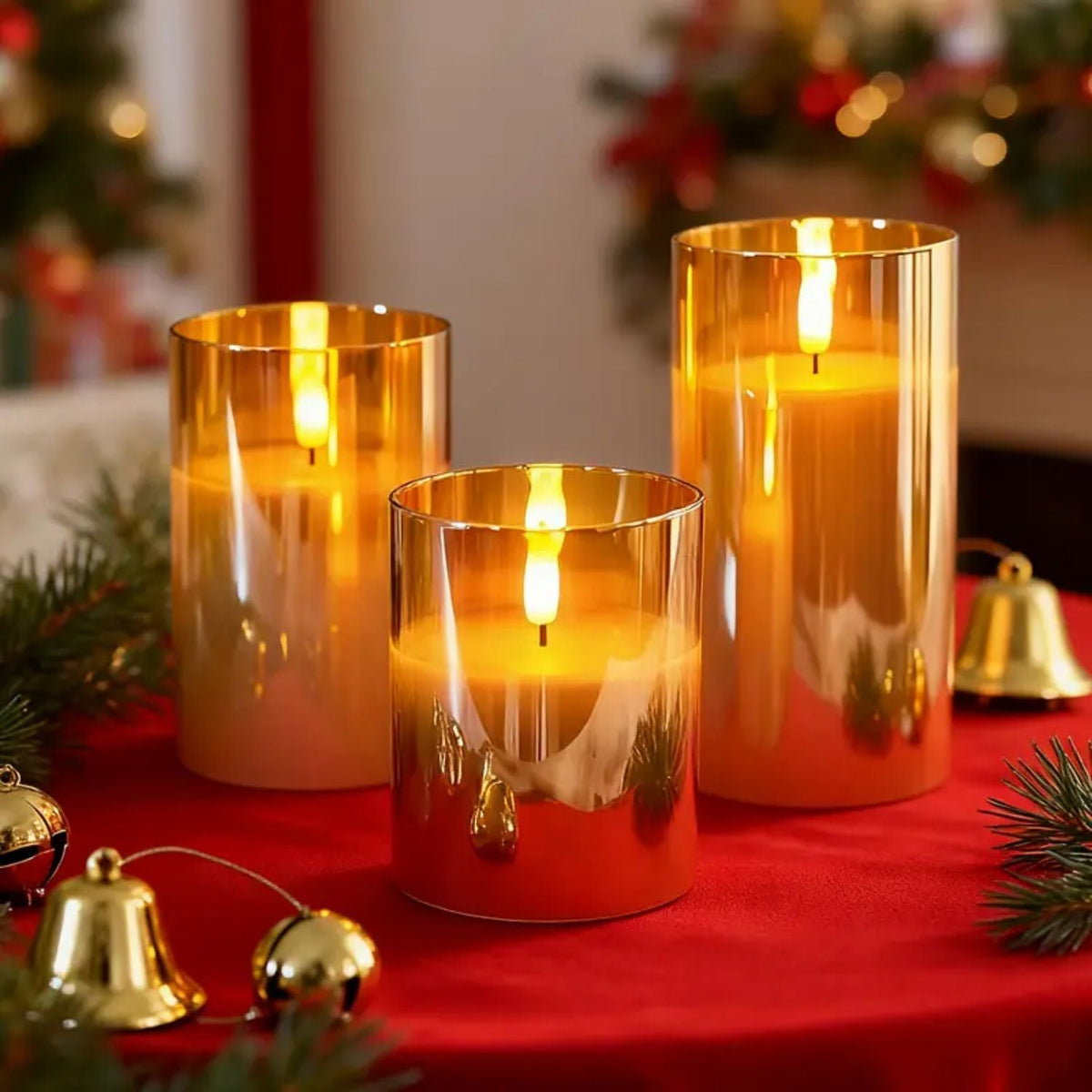 Set di 3 candele LED in vetro senza fiamma con telecomando