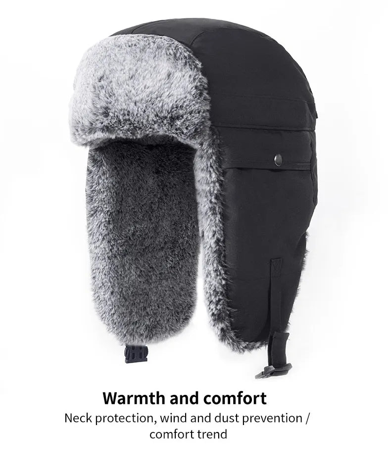 Faux Fur-Lined Winter Trapper Hat