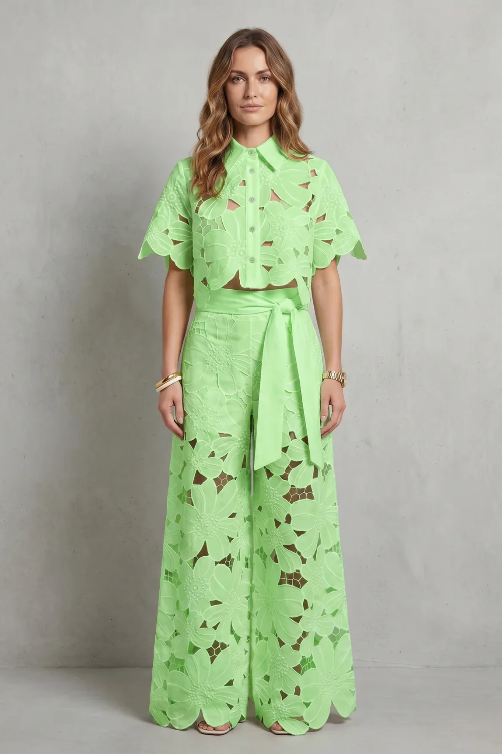 Conjunto de Palazzo para mujer con encaje floral