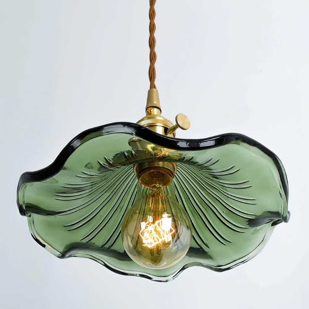 Vintageblommig pendellampa i glas