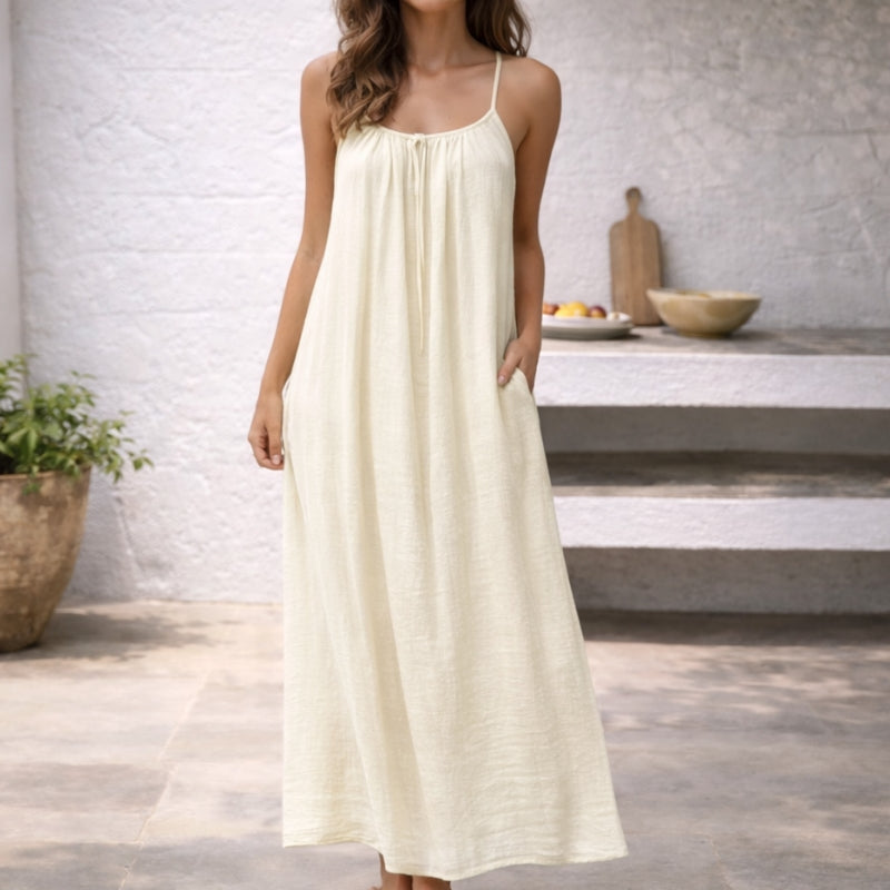 Robe maxi sans manches à bretelles spaghetti avec poches latérales pour femme