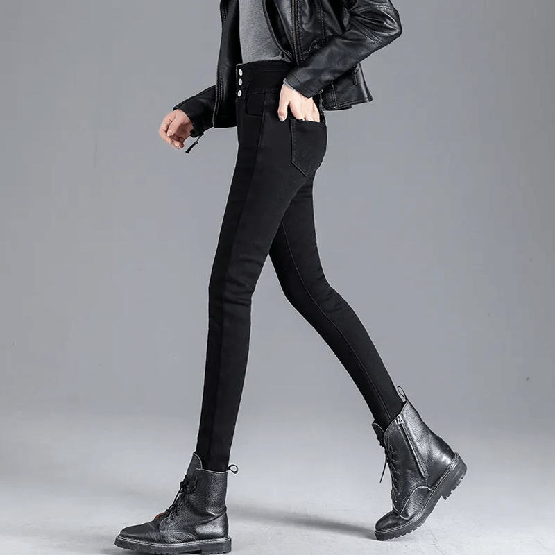 High-Waisted Fleece-Lined Slim-Fit Trousers