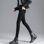 High-Waisted Fleece-Lined Slim-Fit Trousers