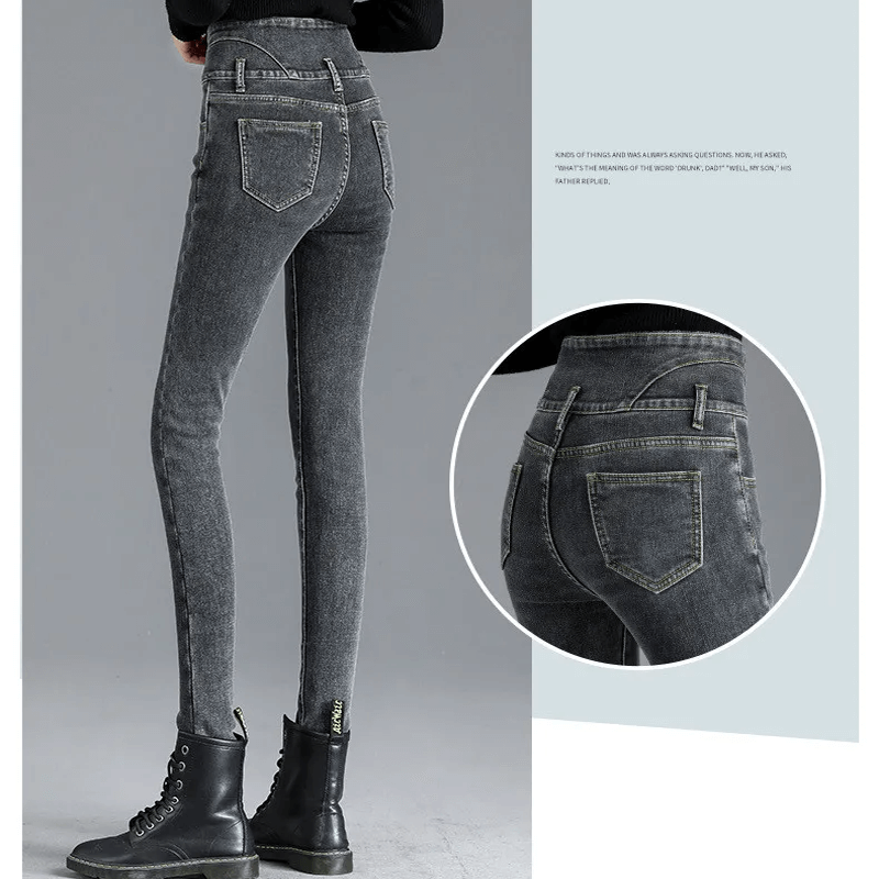 High-Waisted Fleece-Lined Slim-Fit Trousers