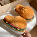 Pantuflas de felpa con forma de hamburguesa novedosas