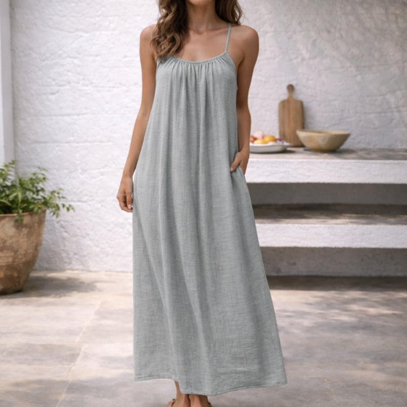 Robe maxi sans manches à bretelles spaghetti avec poches latérales pour femme