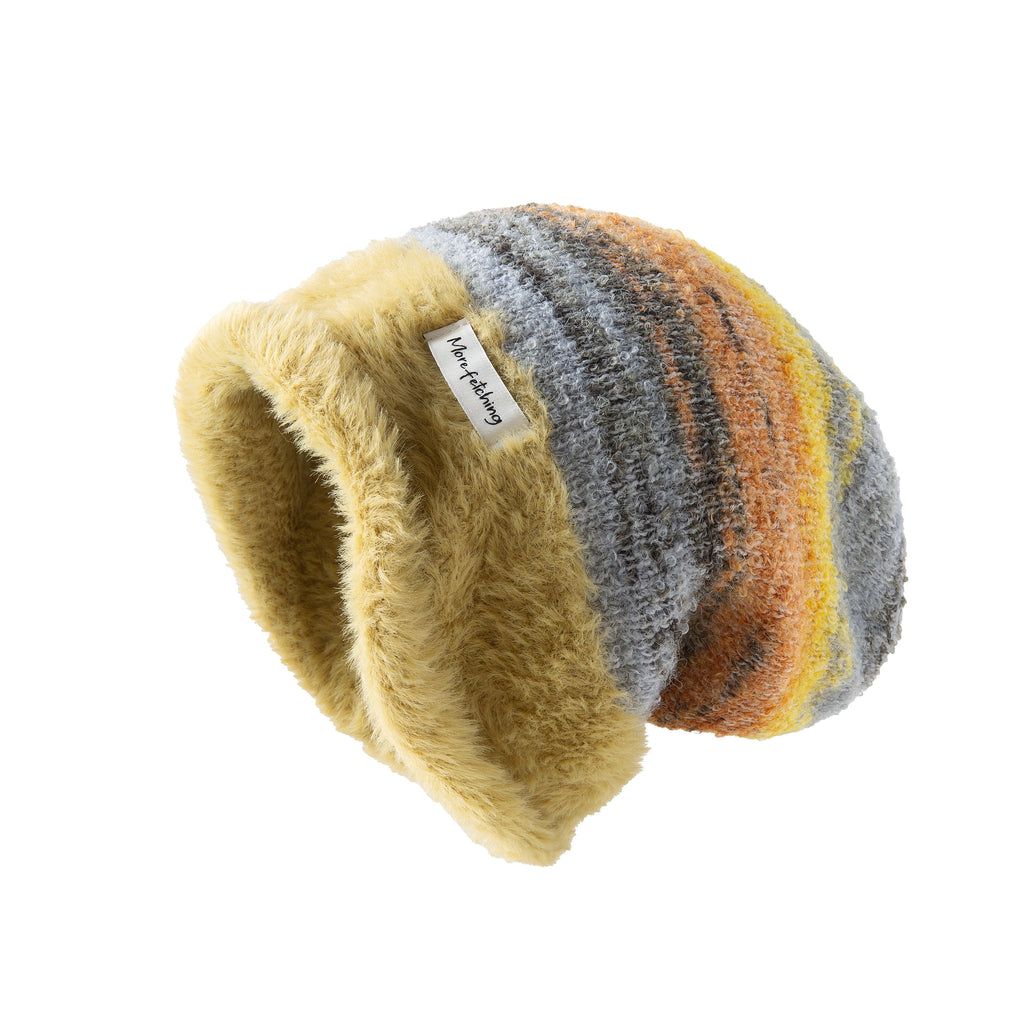 Striped Plush Slouch Beanie
