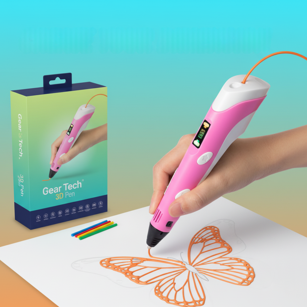 Lápiz de impresión 3D Geartech con velocidad ajustable y juego de filamento de colores de 50 m